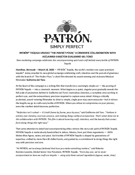 PATRÓN® TEQUILA UNVEILS “THE PERFECT POUR,” A CINEMATIC COLLABORATION WITH ACCLAIMED DIRECTOR GUILLERMO DEL TORO_.pdf