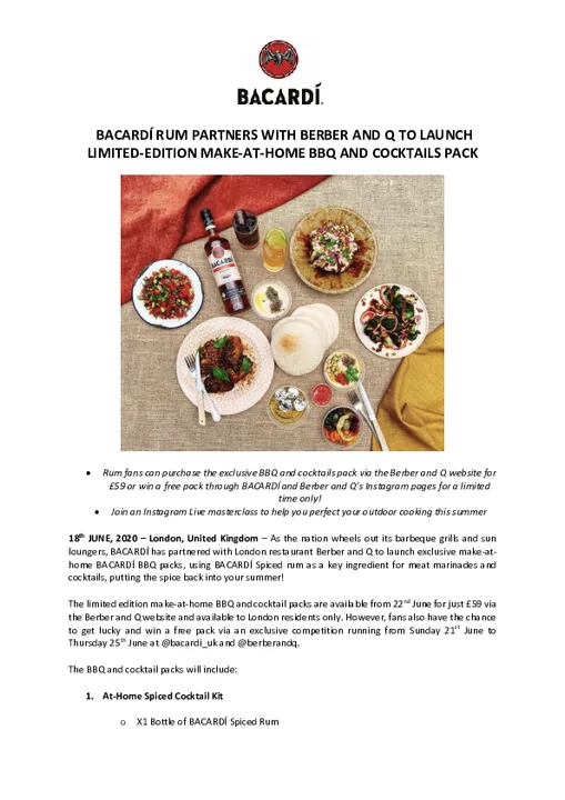 BACARDÍ PARTNERS UP WITH BERBER &amp; Q TO LAUNCH NEW MAKE-AT-HOME BBQ KIT 