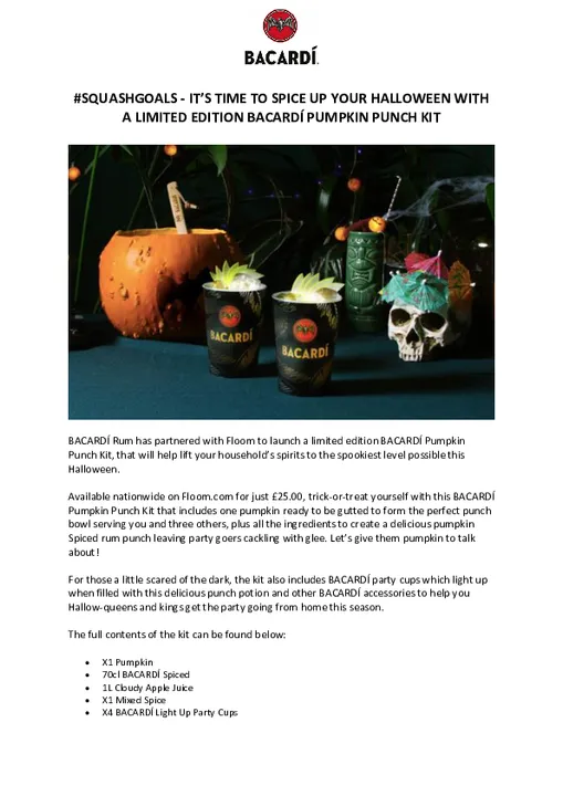 #SQUASHGOALS - IT'S TIME TO SPICE UP YOUR HALLOWEEN WITH A LIMITED-EDITION BACARDÍ PUMPKIN PUNCH KIT 