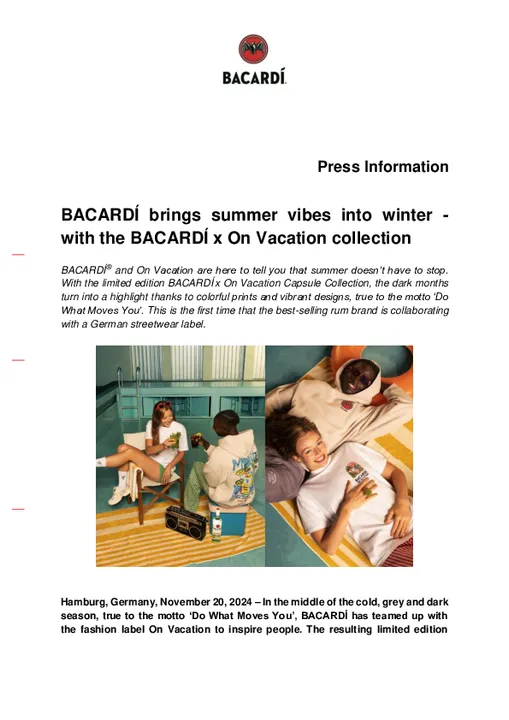 BACARDÍ brings summer vibes into winter - with the BACARDÍ x On Vacation collection