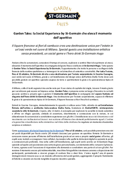 Garden Tales: la Social Experience by St-Germain che eleva il momento dell’aperitivo 