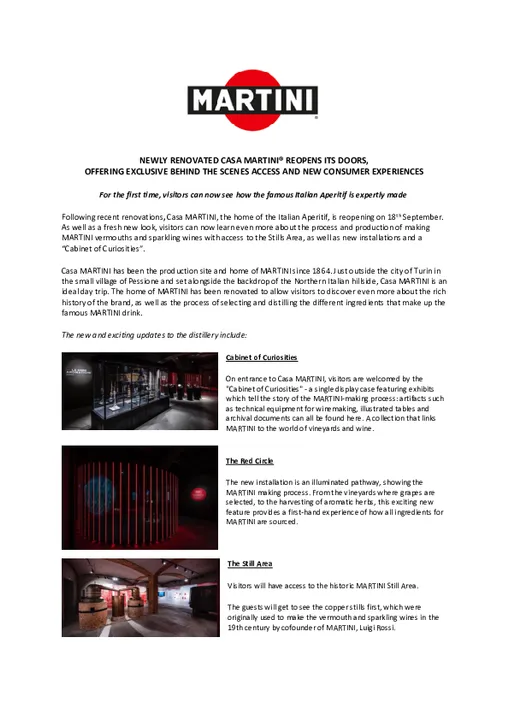 NEWLY RENOVATED CASA MARTINI® REOPENS ITS DOORS

