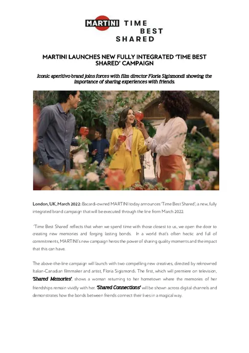 MARTINI LAUNCHES NEW FULLY INTEGRATED ‘TIME BEST SHARED’ CAMPAIGN