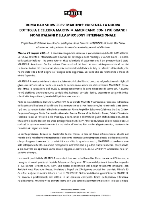 3aab4e25-cb38-4d44-ada1-2a2e377550a8-RBS 2025 - MARTINI® PRESENTA LA NUOVA BOTTIGLIA E CELEBRA MARTINI® AMERICANO CON I PIÙ GRANDI NOMI ITALIANI DELLA MIXOLOGY INTERNAZIONALE.docx