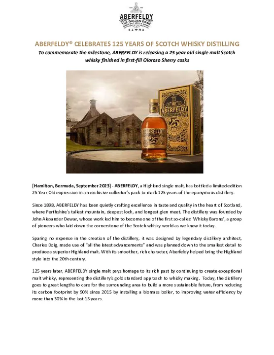 ABERFELDY® CELEBRATES 125 YEARS OF SCOTCH WHISKY DISTILLING