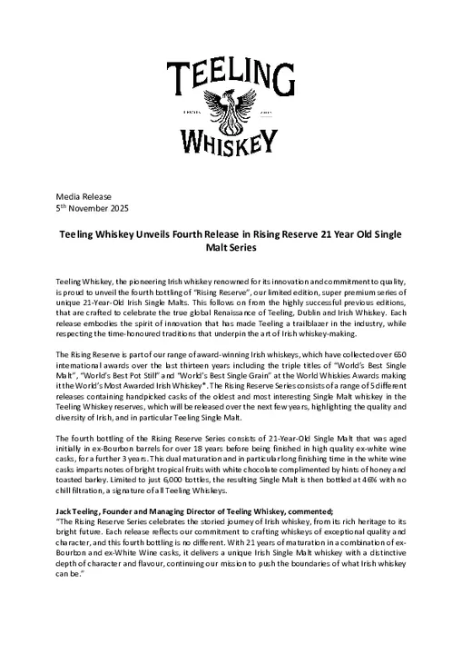 0ba3dd6d-59d9-4c7e-95b9-da29852d89d1-Media Release- Teeling Whiskey Unveils Fourth Release in Rising Reserve 21 Year Old Single Malt Series.pdf