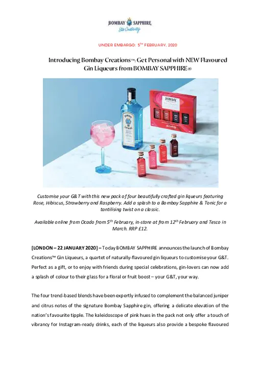 
INTRODUCING BOMBAY CREATIONS™: GET PERSONAL WITH NEW FLAVOURED GIN LIQUEURS
