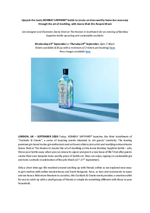 UPCYCLE THE ICONIC BOMBAY SAPPHIRE® BOTTLE WITH ZEENA SHAH THIS RECYCLE WEEK