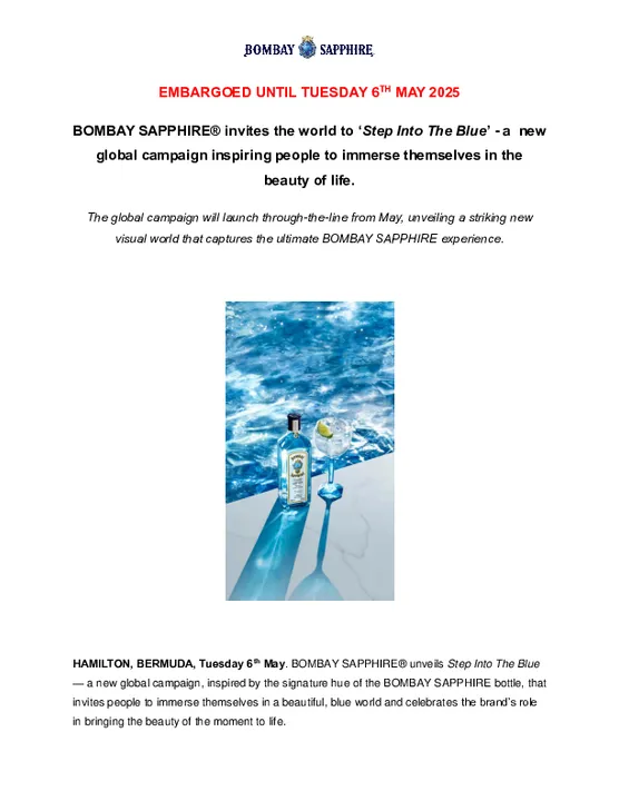 BOMBAY SAPPHIRE® invites the world to ‘Step Into The Blue’ - a  new global campaign inspiring people to immerse themselves in the beauty of life.