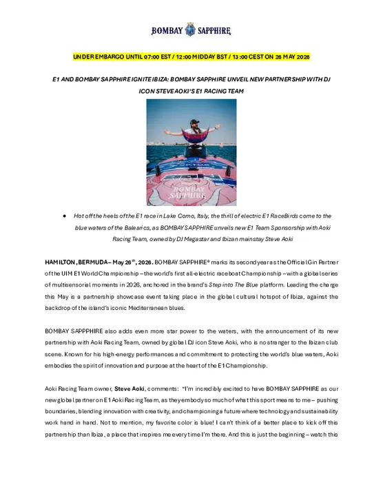 26 May2026_Press release_E1 AND BOMBAY SAPPHIRE IGNITE IBIZA_BOMBAY SAPPHIRE UNVEIL NEW PARTNERSHIP WITH DJ ICON STEVE AOKI’S E1 RACING TEAM.pdf